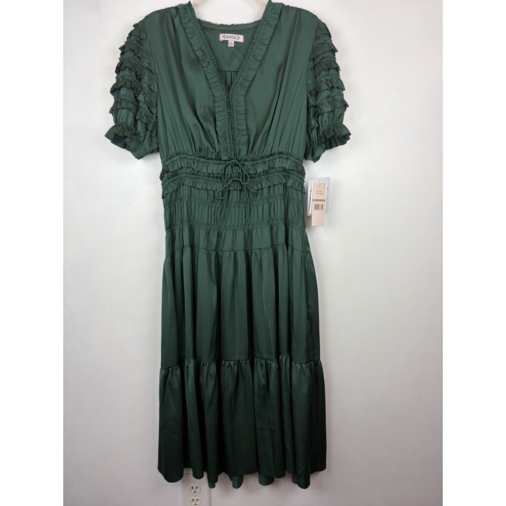 Nanette Lepore Satin Midi Dress Womens 12 Green Jewel Romantic Coquette  New